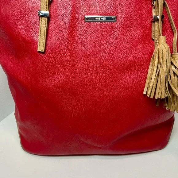 Nine West Red Tote with Tan Straps - Picture 5 of 16